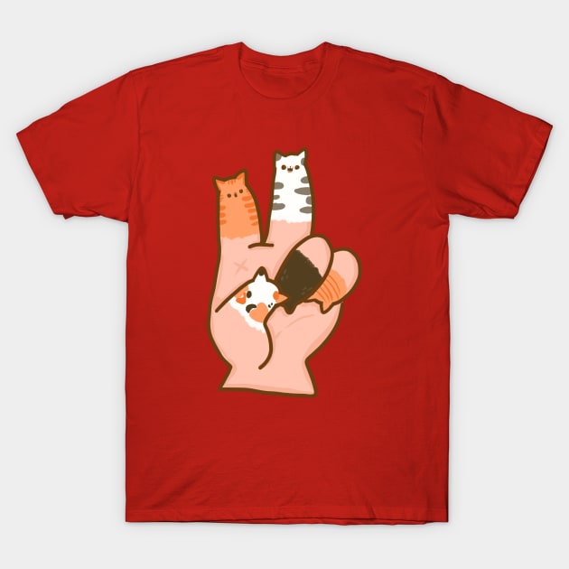 Cat Fingers Peace T-Shirt by Fluffymafi